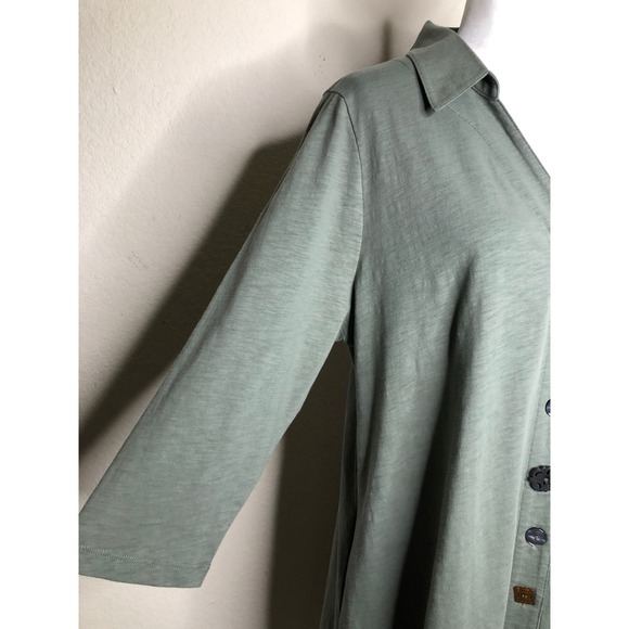 Soft Surroundings Danielle Button Shirt Dress Olive Green XL  Pockets Stretch - Picture 10 of 16